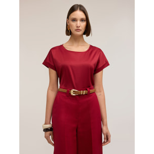 Motivi - Camiseta bimaterial mezcla de algodón - Burgundy