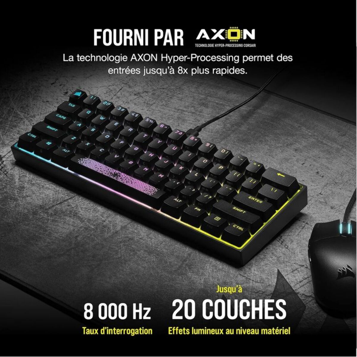 Clavier gamer CORSAIR K65 RGB MINI CHERRY MX Red Noir