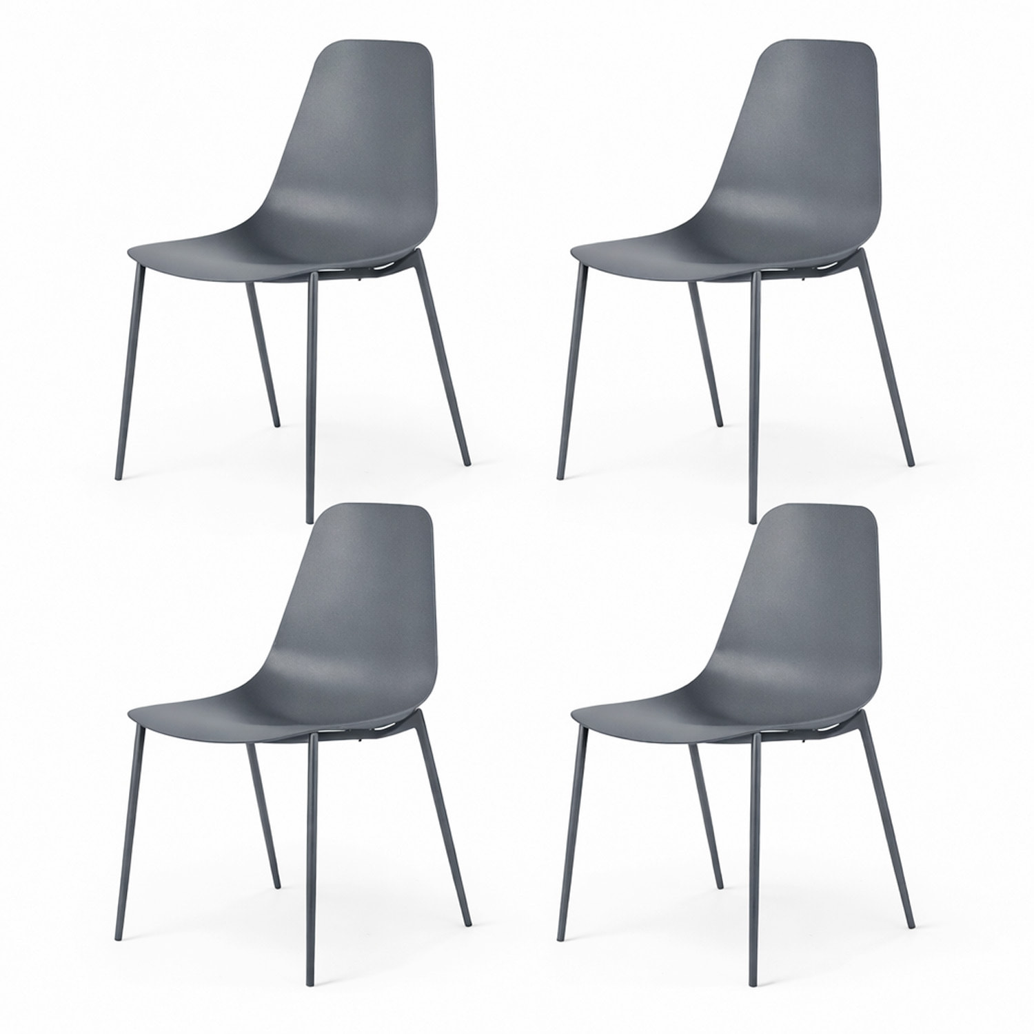Set 4 Sedie Moderne Con Schienale Ergonomico In Polipropilene E Gambe In Metallo Cucina Sala Da Pranzo Soggiorno 87 x 53 x 49 Cm Grigio Scuro