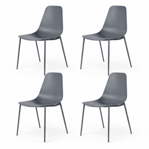 Set 4 Sedie Moderne Con Schienale Ergonomico In Polipropilene E Gambe In Metallo Cucina Sala Da Pranzo Soggiorno 87 x 53 x 49 Cm Grigio Scuro