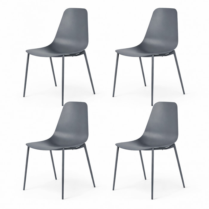Set 4 Sedie Moderne Con Schienale Ergonomico In Polipropilene E Gambe In Metallo Cucina Sala Da Pranzo Soggiorno 87 x 53 x 49 Cm Grigio Scuro