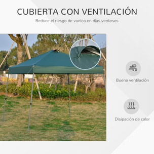 Cenador Plegable 3x3m Jardín con Bolsa de Transporte con Ruedas Camping Verde