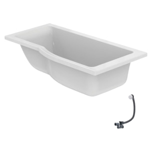 Baignoire bain douche 150 x 80 cm droite Connect Air + vidage Blanc