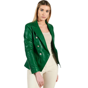 Giacca blazer doppio petto in pelle naturale verde