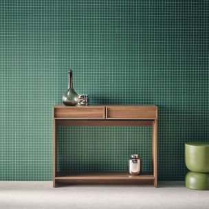 Console effet bois noyer 2 tiroirs et étagère - L 100 x P 33 x H 78cm - Kuba