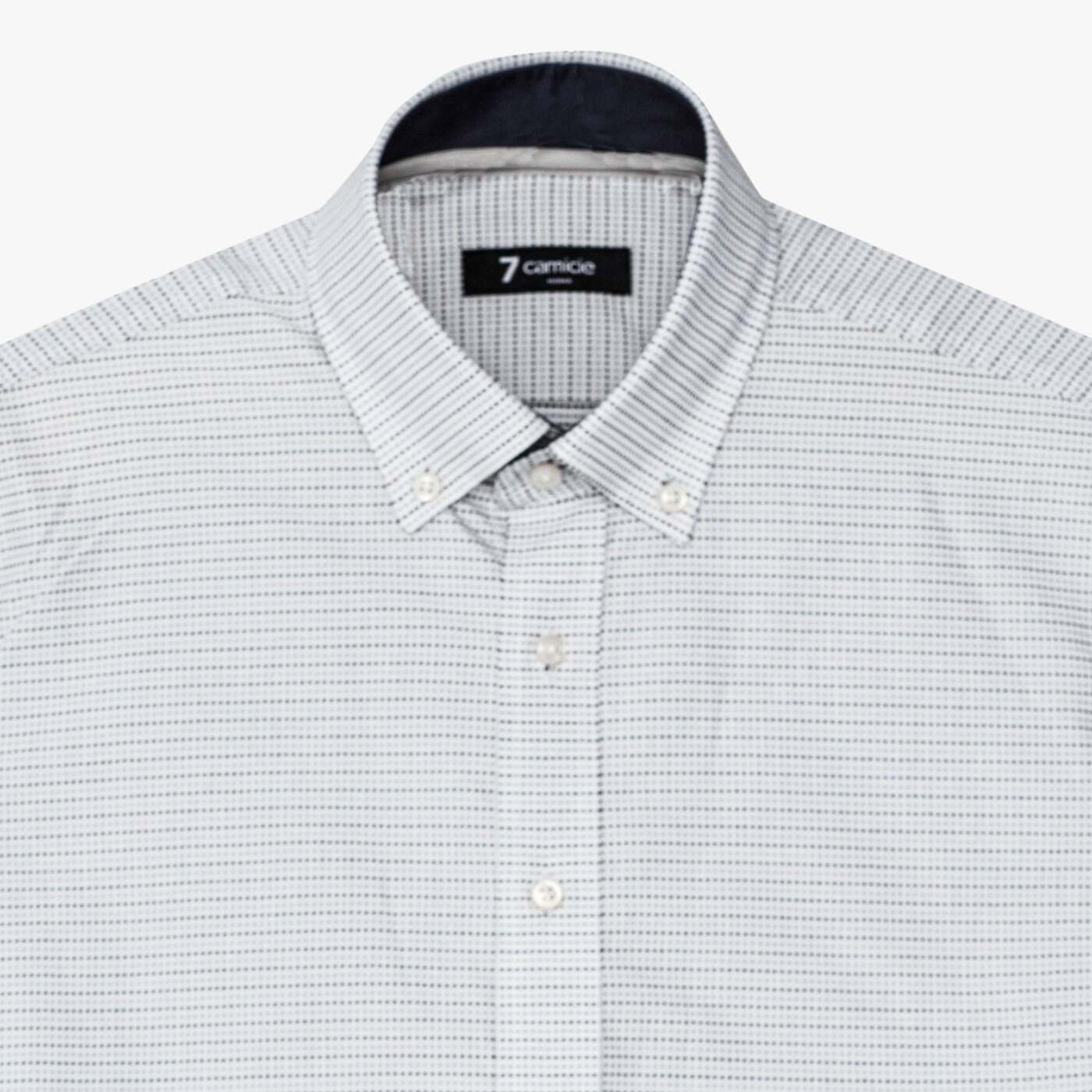camicia uomo 1 bottone button down slim Jacquard Fantasia Bianco/Nero