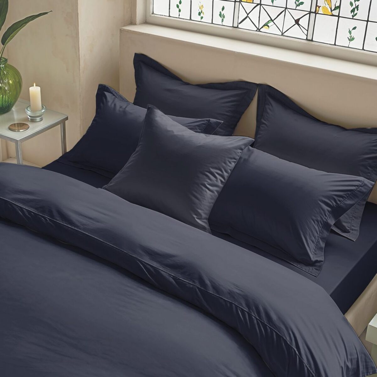 Housse de coussin unie marine