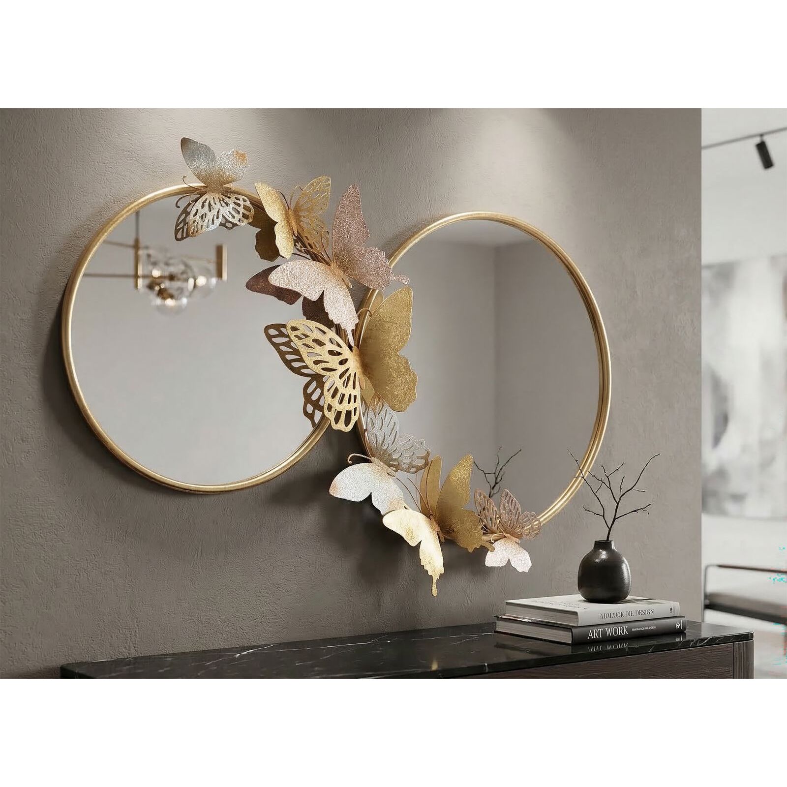 SPECCHIO DA MURO DOUBLE FARFALLE PINK CM 81X3X52,5