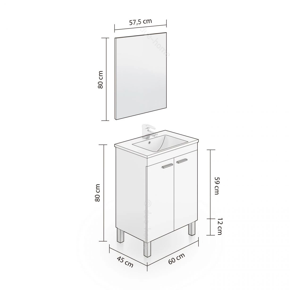 Mueble de baño con espejo Liz 60 Blanco Brillo