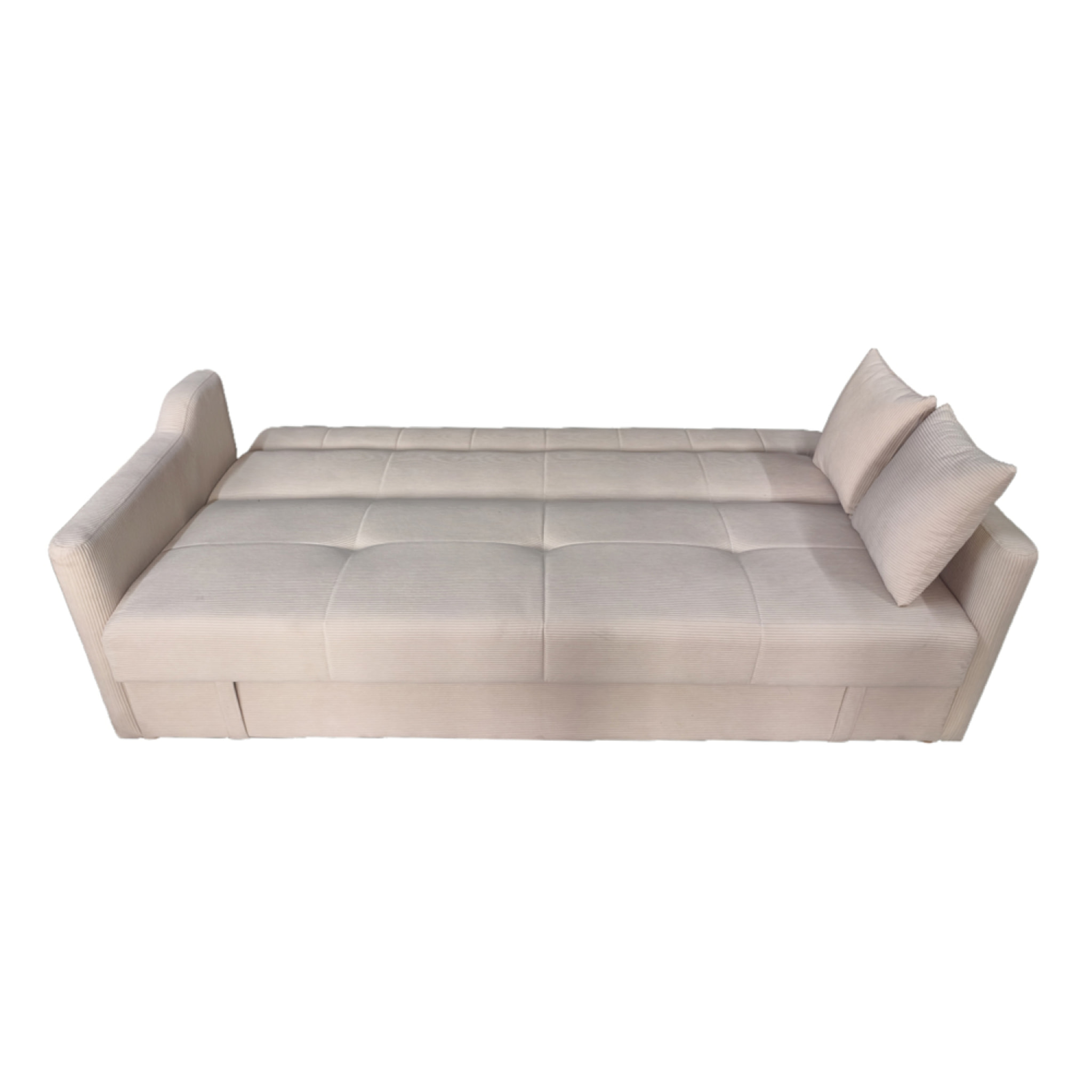 BAKAR Canapé convertible avec coffre en velours cotelé beige 3 places