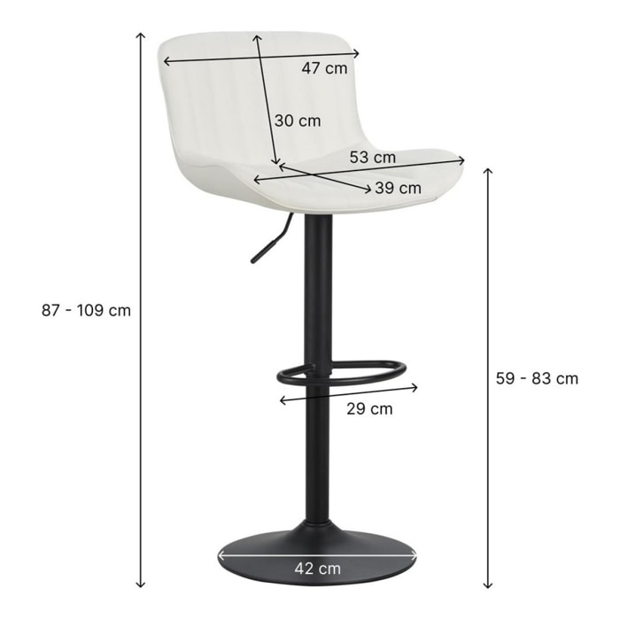 Sgabelli alti da bar 55x51x90-110 cm in ecopelle - Bianco