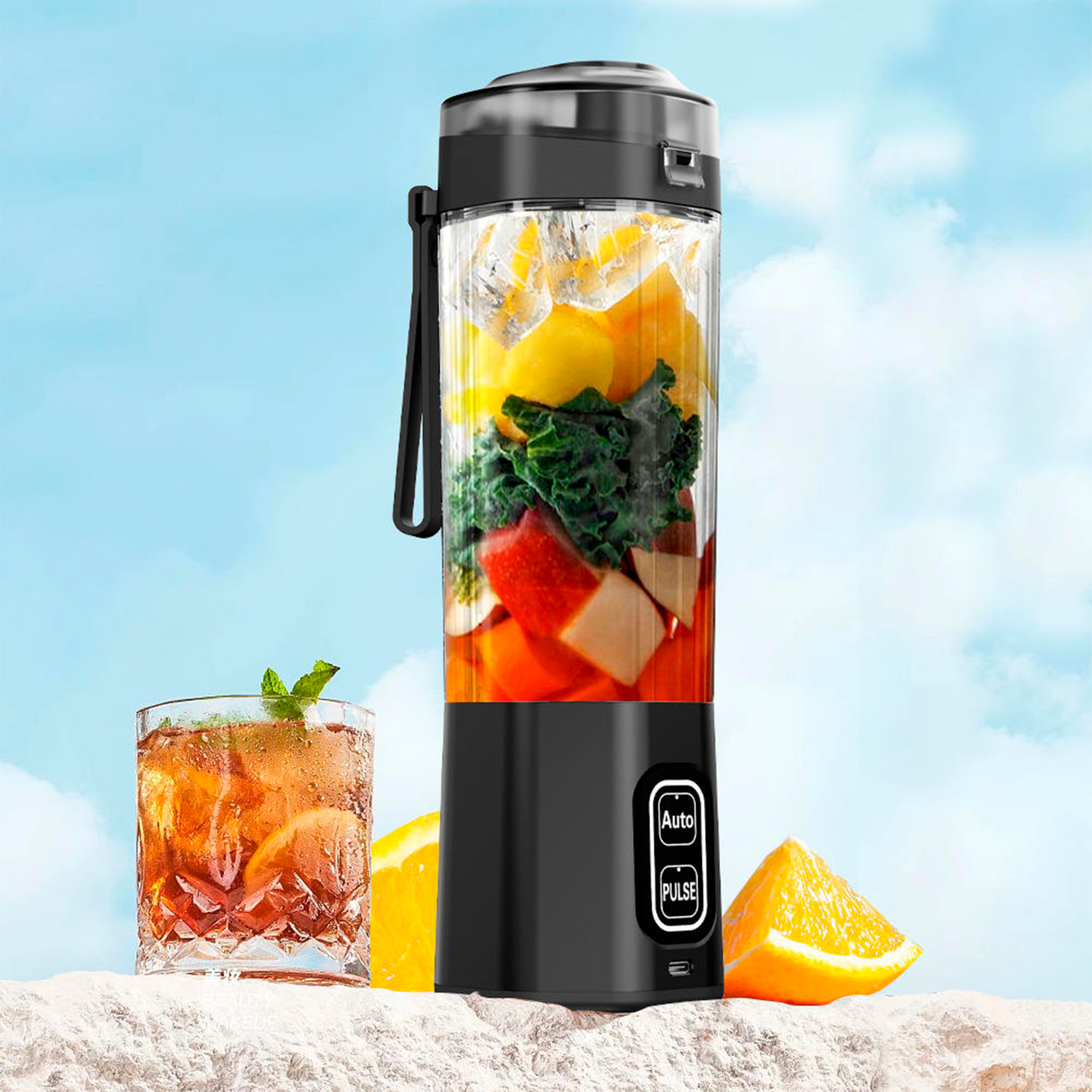 Batidora portátil HD-11 de 700 ml con potente motor de 360W, con batería recargable de 6000mAh.