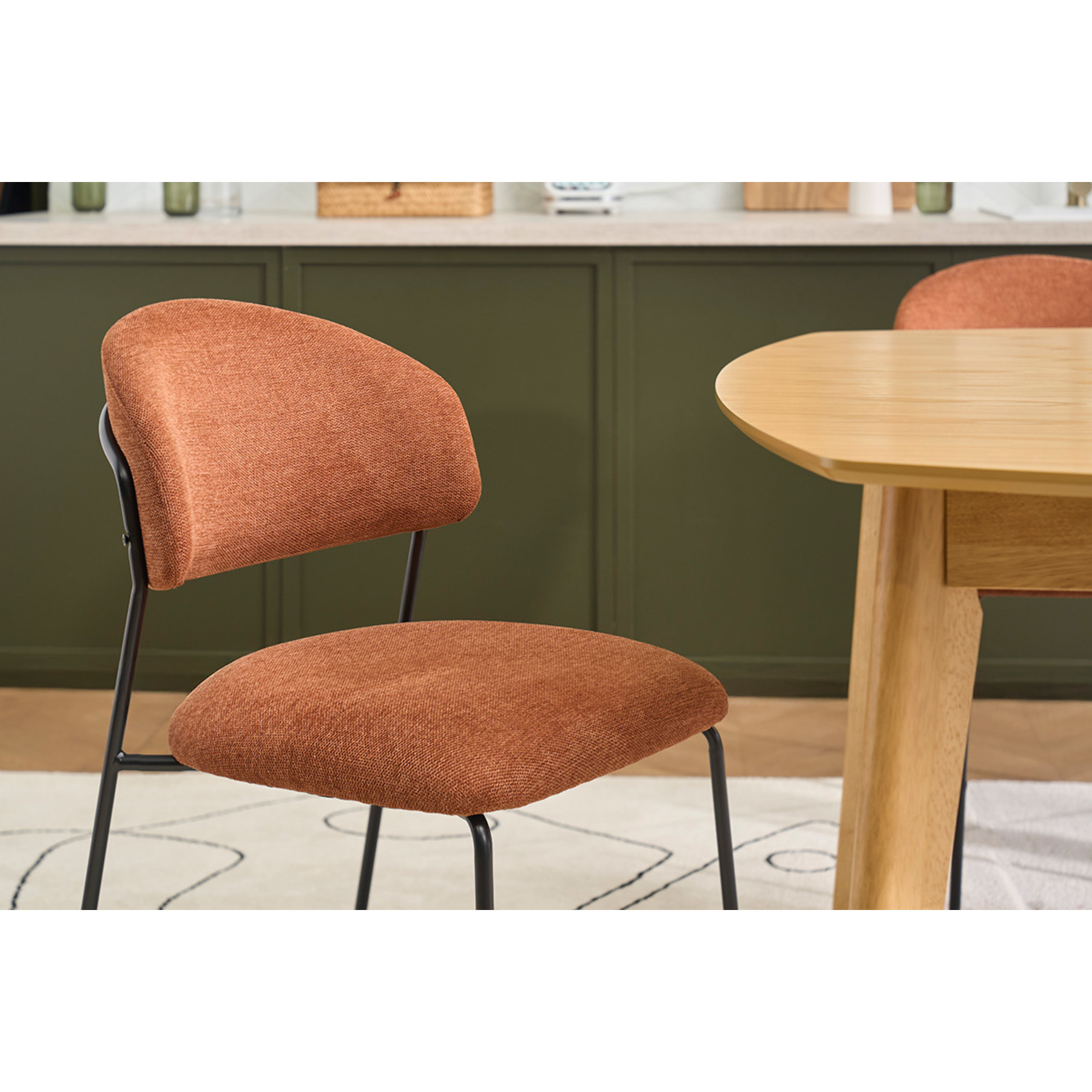 Chaises en tissu effet velours texturé terre brûlée et métal noir (lot de 2) BENTA