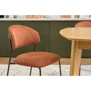 Chaises en tissu effet velours texturé terre brûlée et métal noir (lot de 2) BENTA