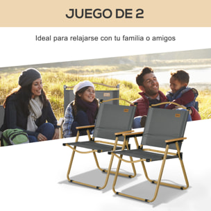 Pack de 2 Sillas Plegable de Camping, Sillas de Camping Portátil con Reposabrazos y Estructura de Acero, Silla para Pesca, Jardín, Terraza, Gris Oscuro