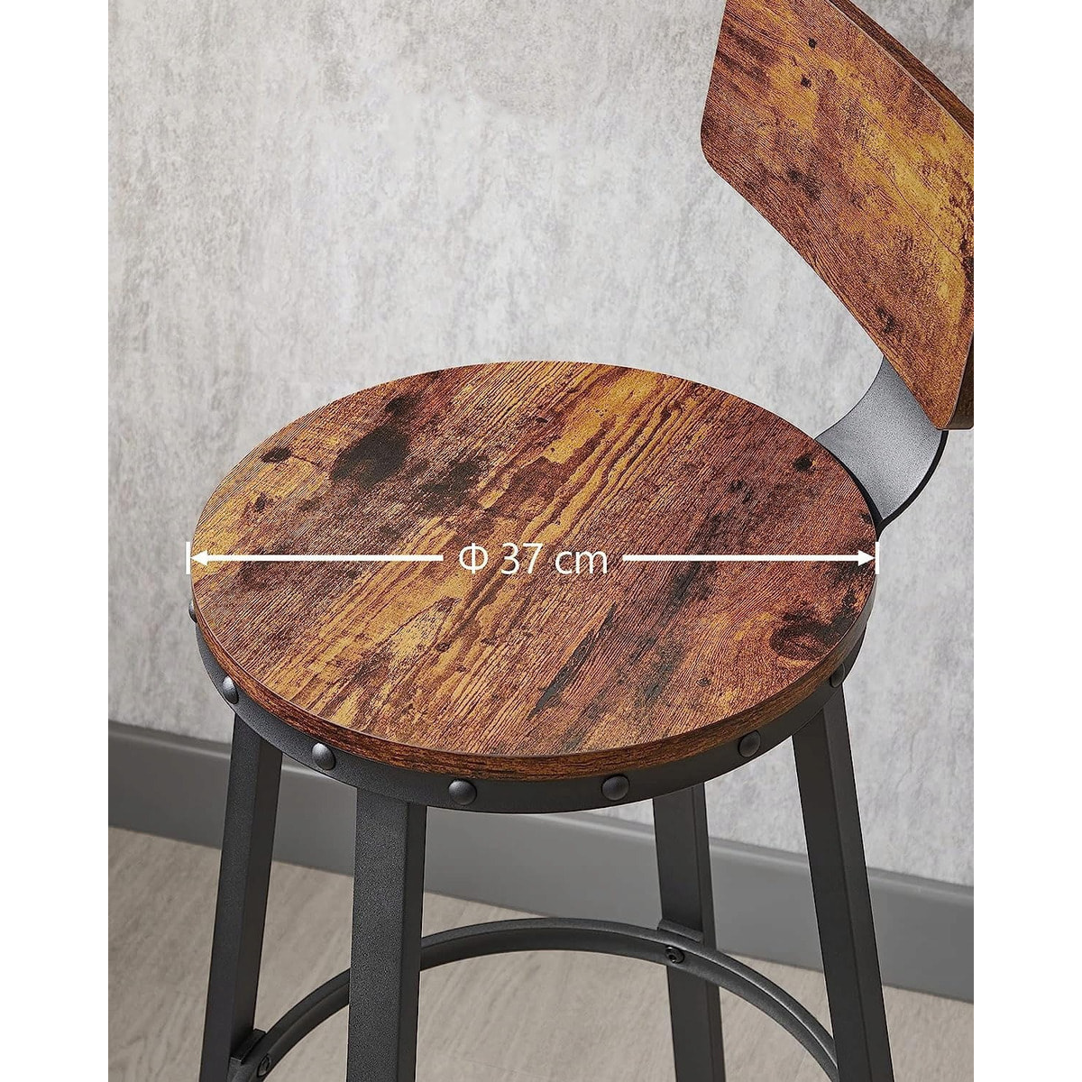 Set di 2 Sgabelli da Bar Loft in Legno e Acciaio Nero