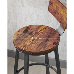 Set di 2 Sgabelli da Bar Loft in Legno e Acciaio Nero
