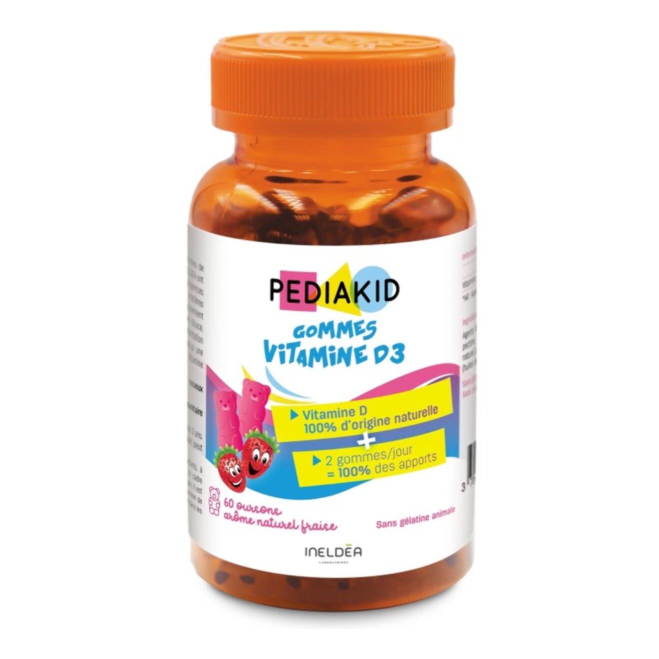 image-PEDIAKID - Gommes Vitamine D3 - Renforcement des défenses naturelles - Dès 3 ans - Couvre 100% des apports journaliers recommandés - 60 gommes