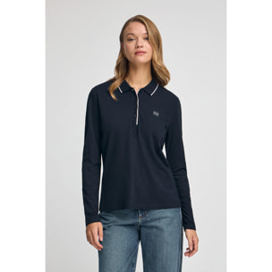 Polo azul oscuro de manga larga con parche sátinado Polo Club