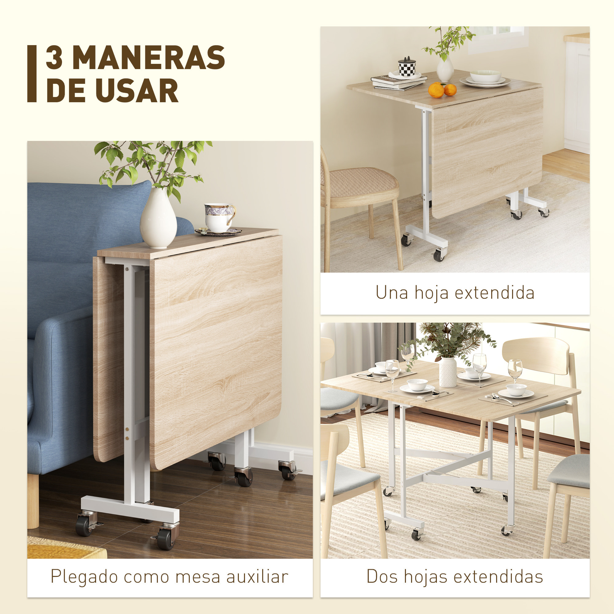 Mesa Plegable de Comedor para 4-6 Personas Mesa de Comedor Plegable con Alas Abatibles y Ruedas Mesa Abatible para Cocina Comedor Sala de Estar 120x80x73 cm Roble