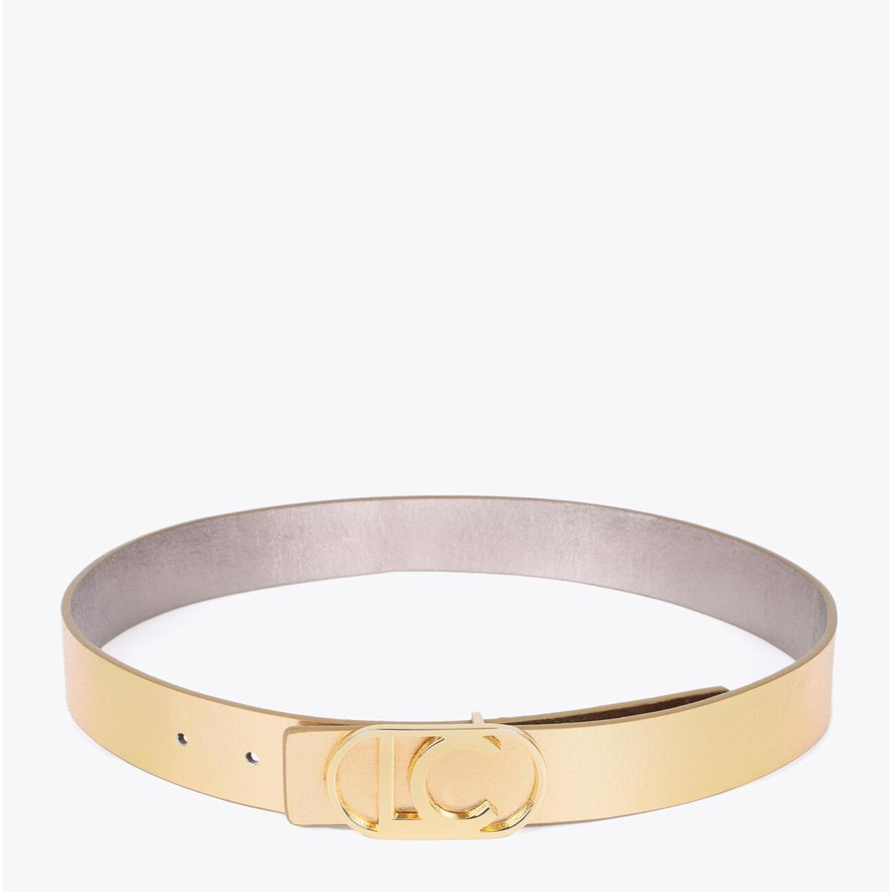 Cintura Reversibile con Fibbia Ovale Metallizzata