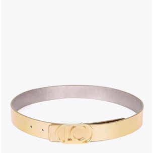 Cintura Reversibile con Fibbia Ovale Metallizzata