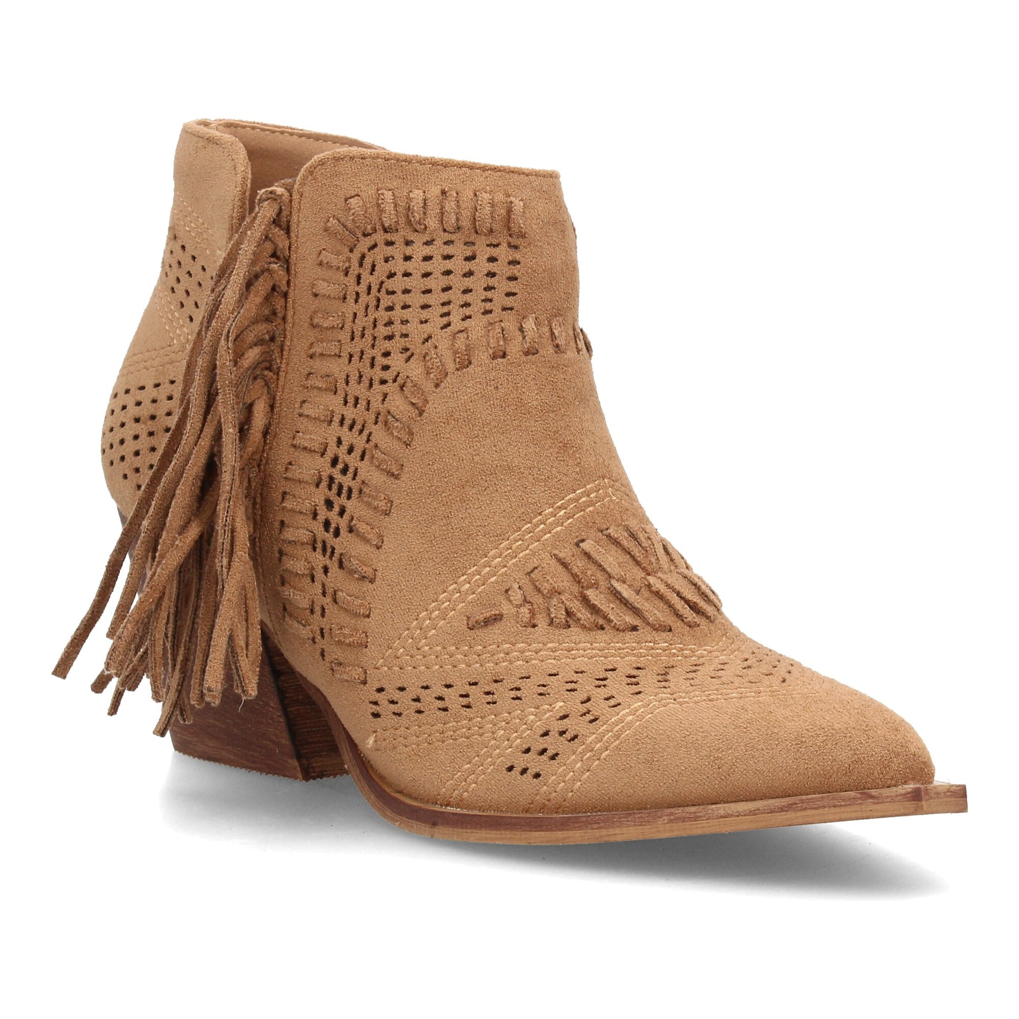 Botín cowboy calado con flecos para mujer