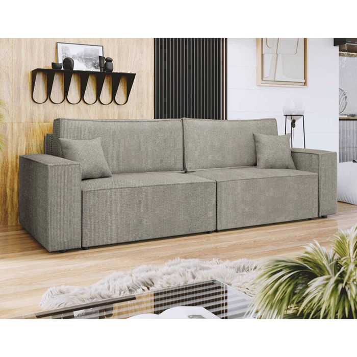 Cezanne - Canapé droit 3 places convertible avec coffre en tissu texturé - Gris clair