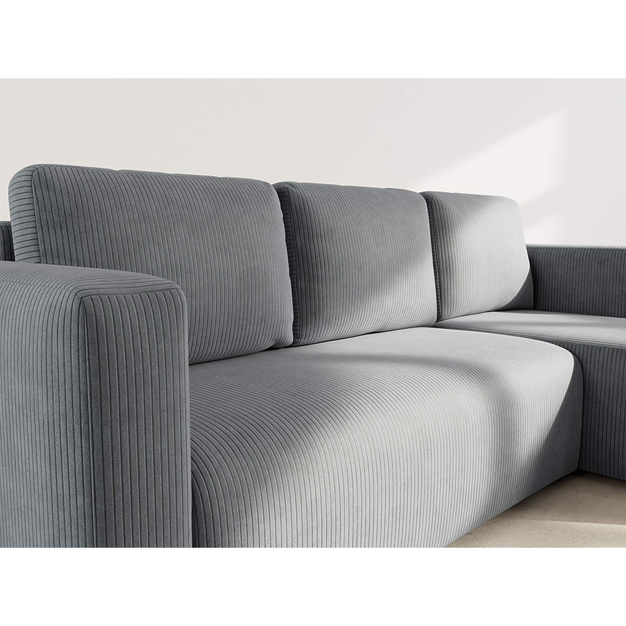 Canopy - canapé d'angle réversible 4 places convertible avec coffre en velours côtelé - Gris foncé