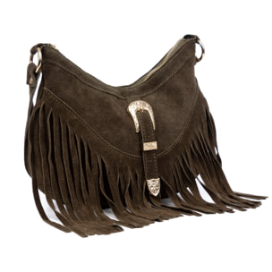Barlassina bolso bandolera Mujer. Piel auténtica Gamuza, con flecos.