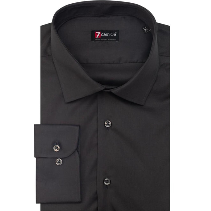 Camicia Uomo 1 Bottone Francese Slim Twill Unito Grigio Scuro