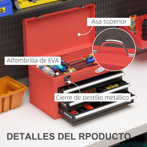 Caja para Herramientas de Acero Maletín de Herramientas Portátil con 3 Cajones 1 Caja Superior y 1 Asa para Taller Garajes Hogar 45x24x27 cm Rojo