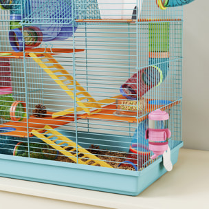 Cage pour hamster souris petits animaux rongeur avec tunnel mangeoire roue jouet 47 x 30 x 59 cm cm bleu ciel