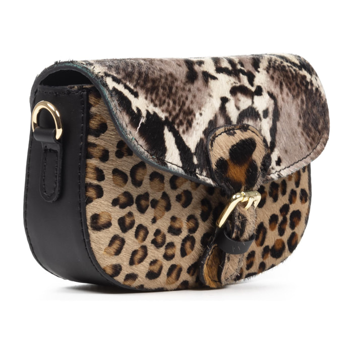 Annone bolso bandolera mujer. Piel auténtica acabado Cavallino animal print.