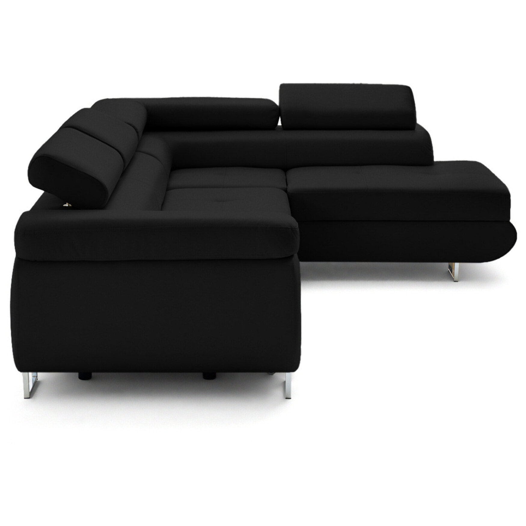 Zaria - canapé d'angle droit 5 places convertible avec coffre et têtières en simili - Noir