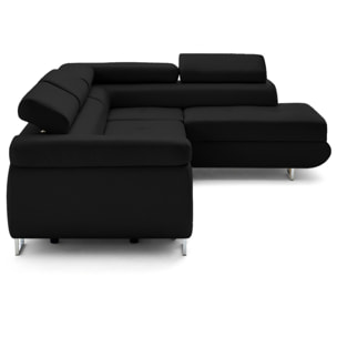 Zaria - canapé d'angle droit 5 places convertible avec coffre et têtières en simili - Noir