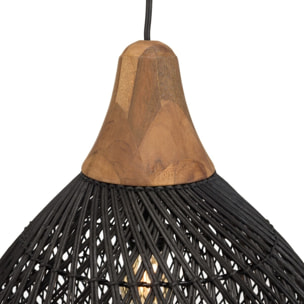 SIXTINE - Suspension 'cloche' 40x40cm en rotin couleur noire et teck