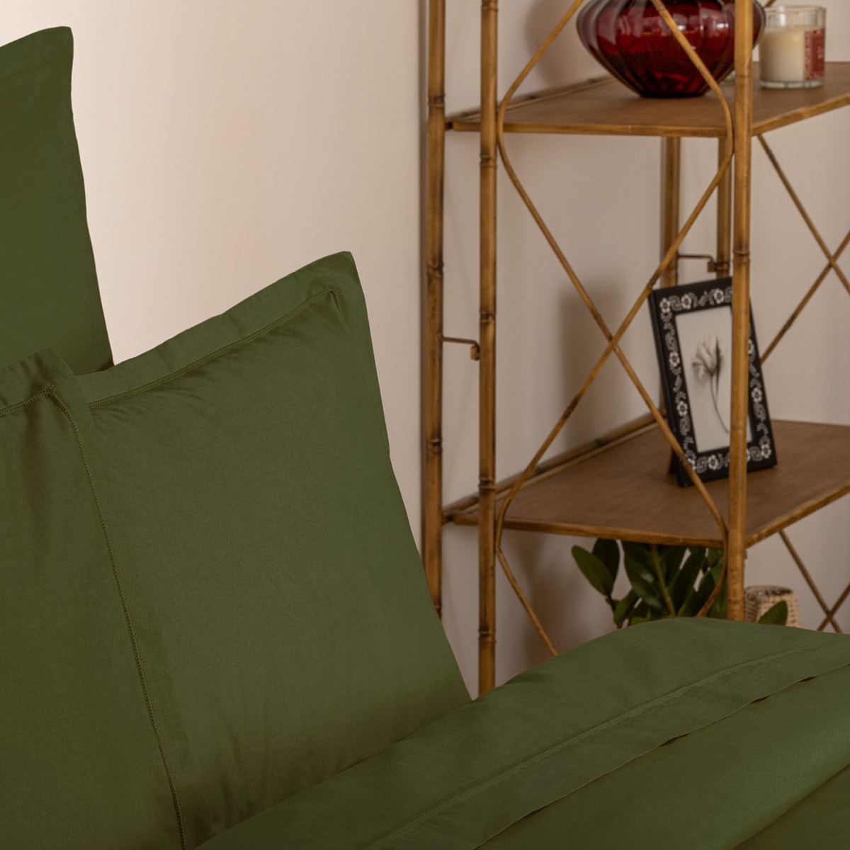 Drap plat "Carina" en coton 180x290cm vert kaki
