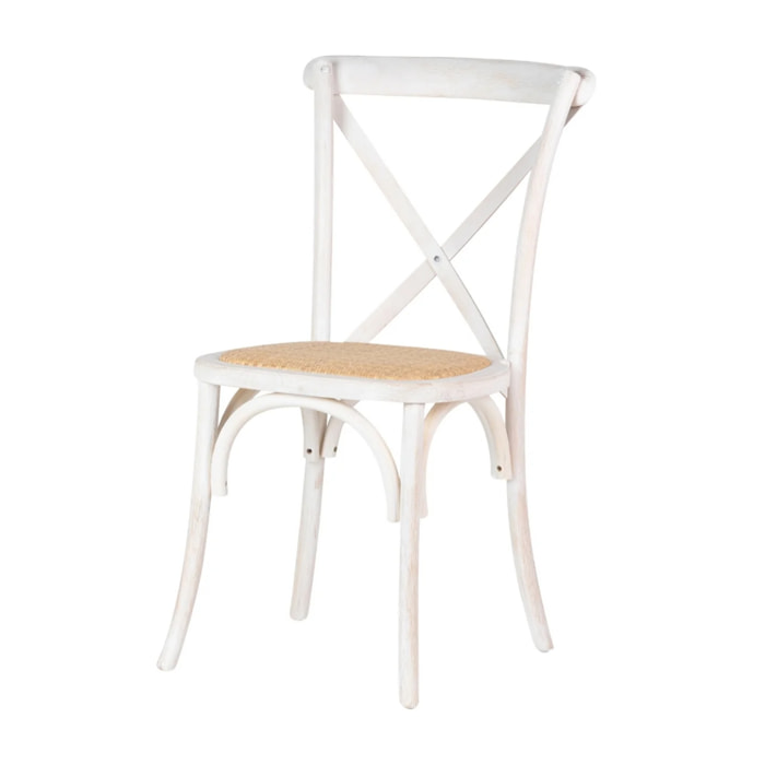 Silla Apilable Ratan Madera Blanca 44x42x88 Cm