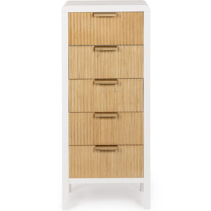 Cassettiera CHARLEY in legno bianco e 5 cassetti in legno naturale paulownia, 40x30x92 cm