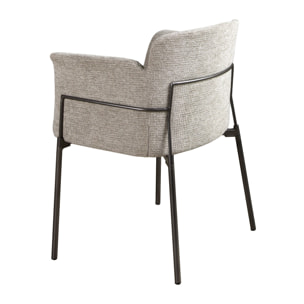 Silla con reposabrazos con asiento y respaldo tapizados en tela gris patas de acero inoxidable oscurecido 66x54x77cm