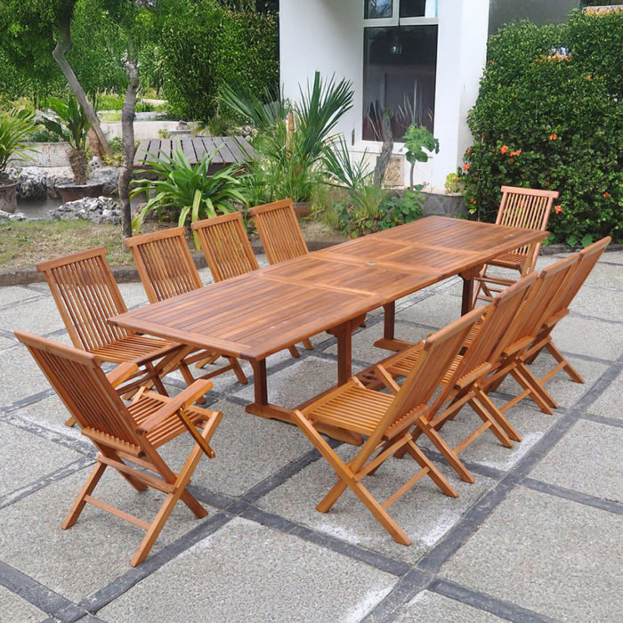 NARRA Table rectangulaire 8 chaises et 2 fauteuils en teck huilé
