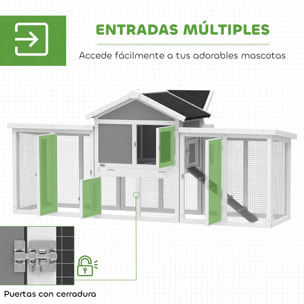 Gallinero para Exterior Grande de Madera, 204x85x93 cm, Gallinero con Caja de Anidación, Corral, Bandeja Extraíble, Techo Impermeable, Rampa y Percha, Jaula para Conejos, Patos, Gris