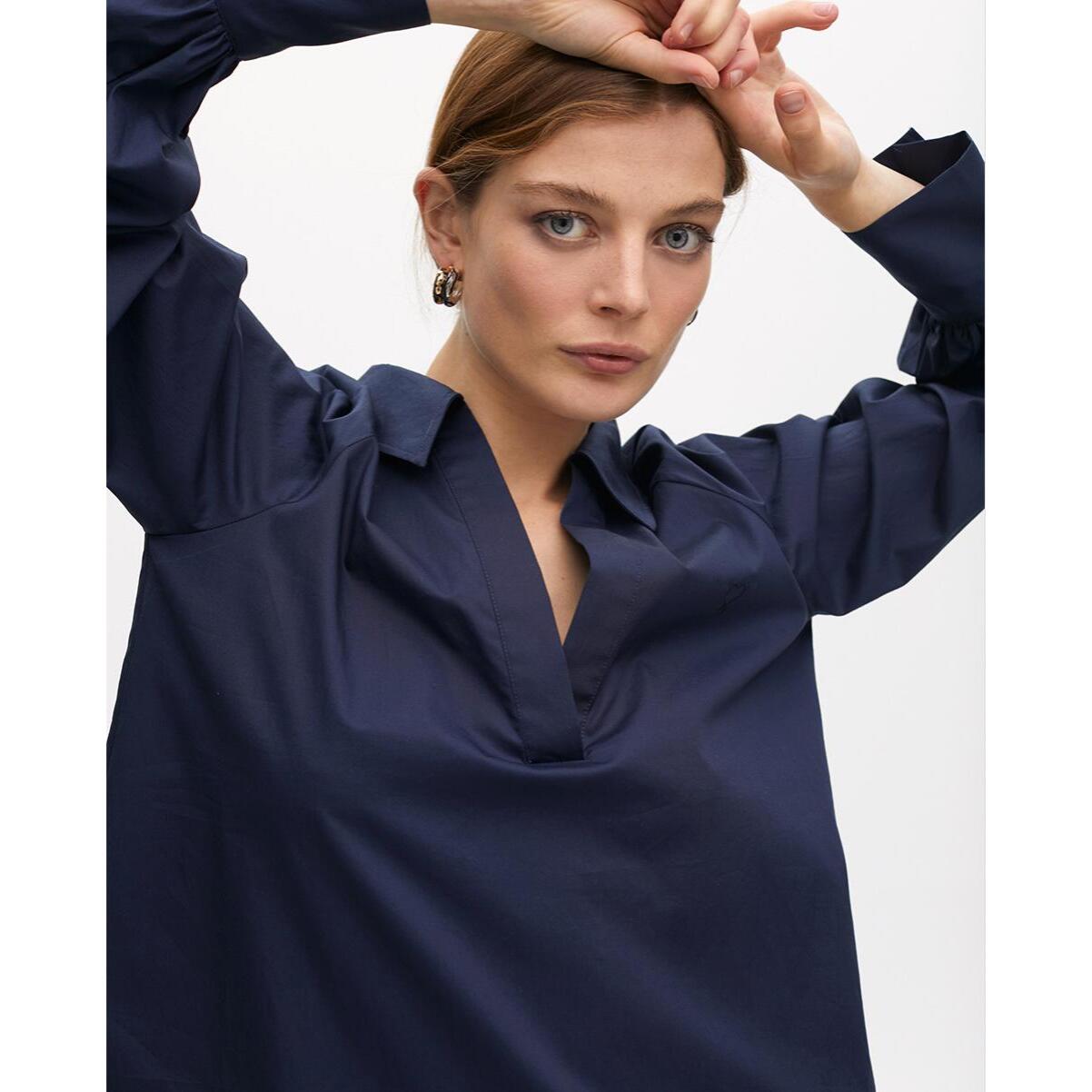 Camicia in popeline con maniche a sbuffo