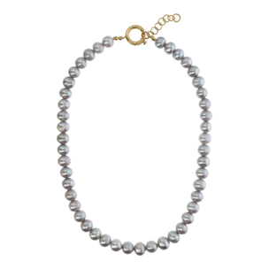 PERLAVIVA - Collana Girocollo in Argento 925 placcato Oro Giallo 18Kt con Perle Grigie d'Acqua Dolce Ø9/10mm