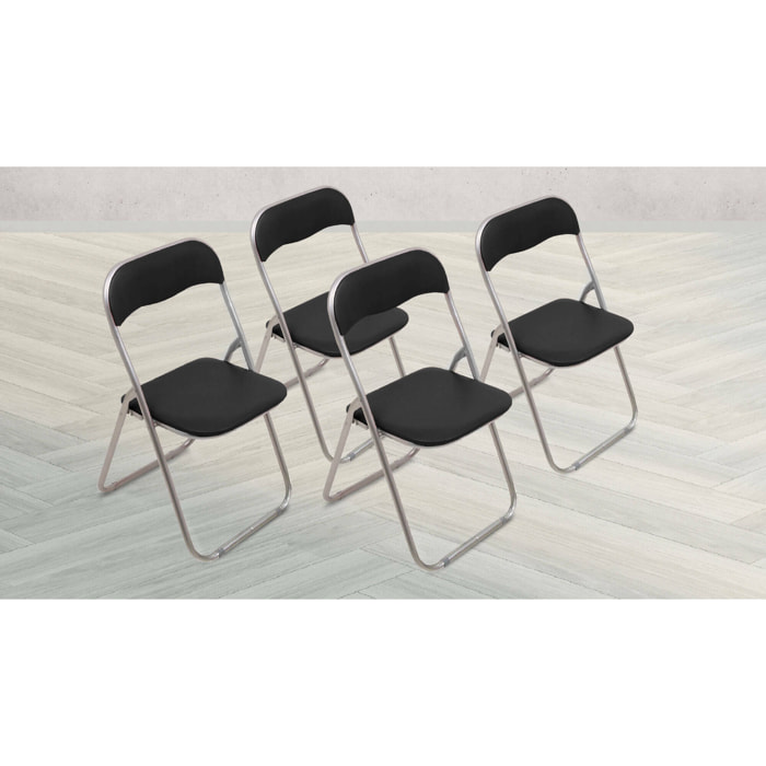 Set di quattro sedie pieghevoli, colore nero, Misure 43 x 47 x 78 cm