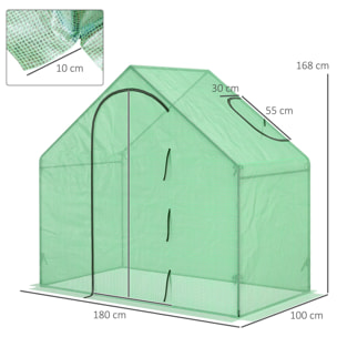 Serre de jardin balcon terrasse serre pour tomates 1,8L x 1l x 1,68H m acier PE imperméable transparent vert