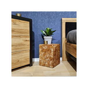 Tabouret carré artisanal 40 cm de haut en bois de teck - COLUMBIA
