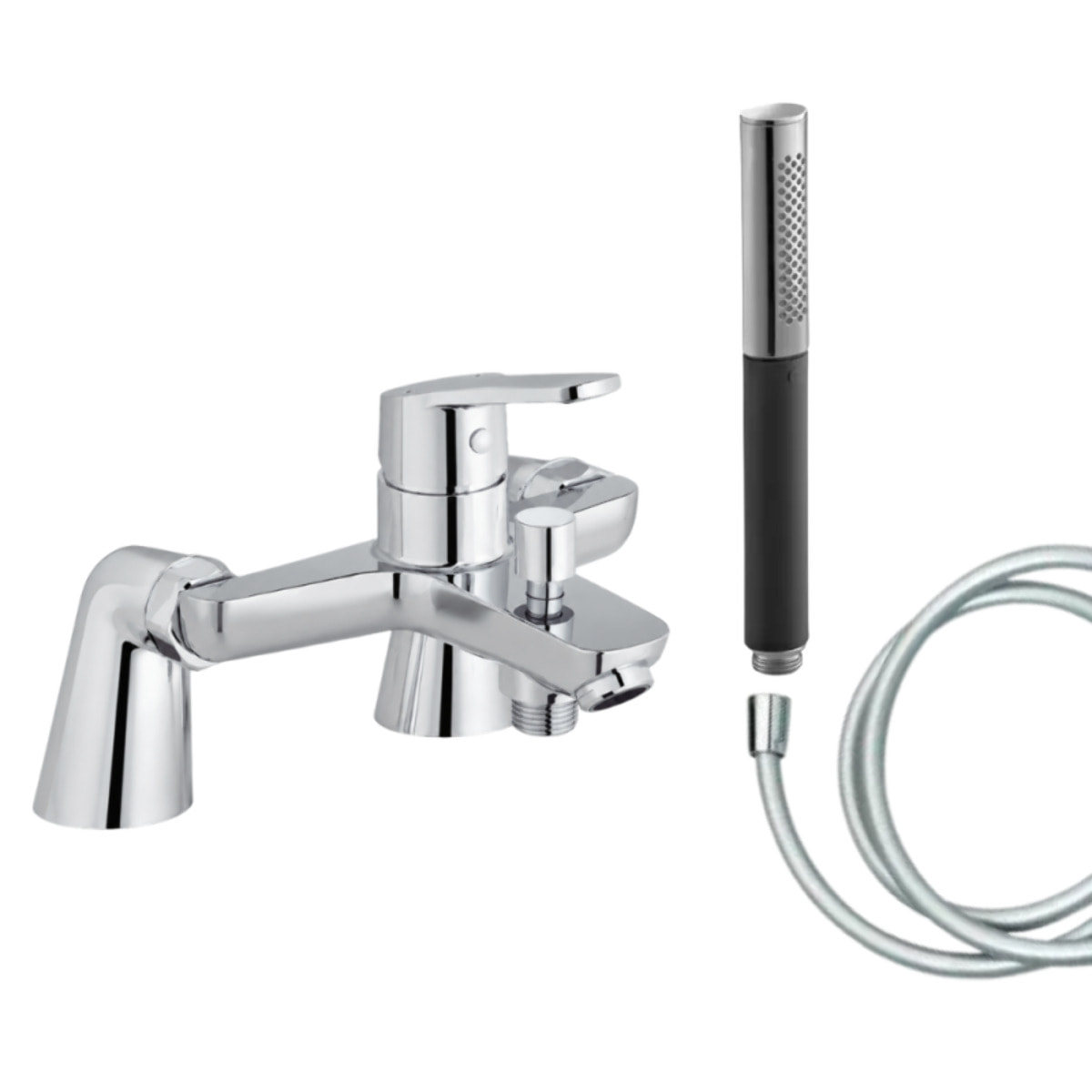 Mitigeur baignoire Aimé + pommeau de douche Shift Ellipse + flexible de douche lisse + colonnettes