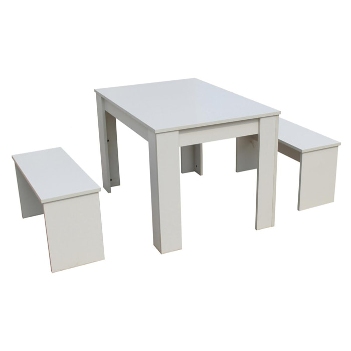 Table avec 2 bancs ''Tino'' - 110 x 74 x 70 cm - Blanc
